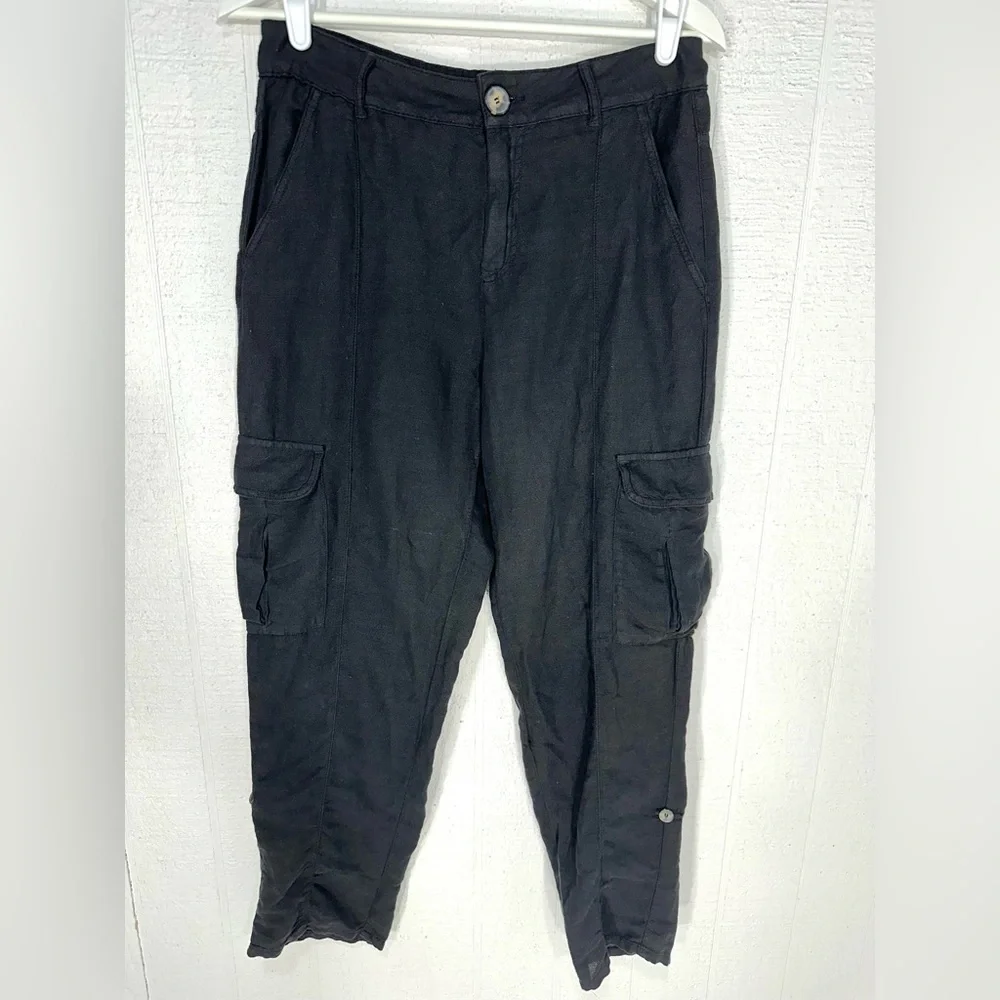 Zara cargo pants linen blend black size 00
